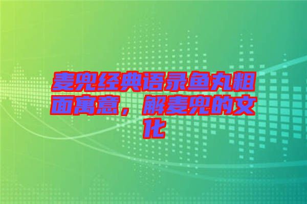 麥兜經典語錄魚丸粗面寓意，解麥兜的文化