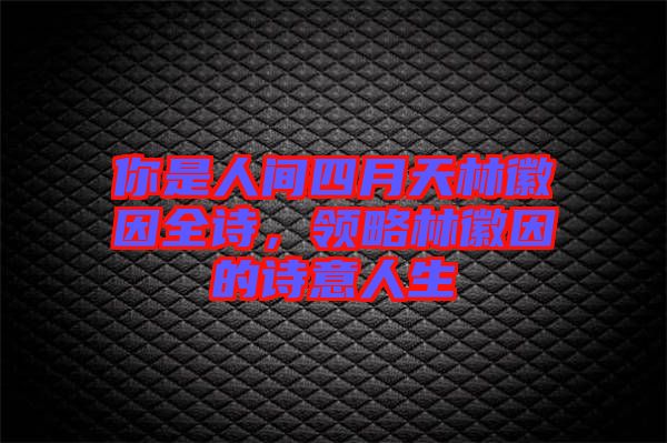 你是人間四月天林徽因全詩，領略林徽因的詩意人生