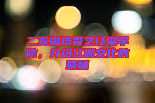 二龍湖浩哥之江湖學(xué)院，介紹江湖文化的精髓