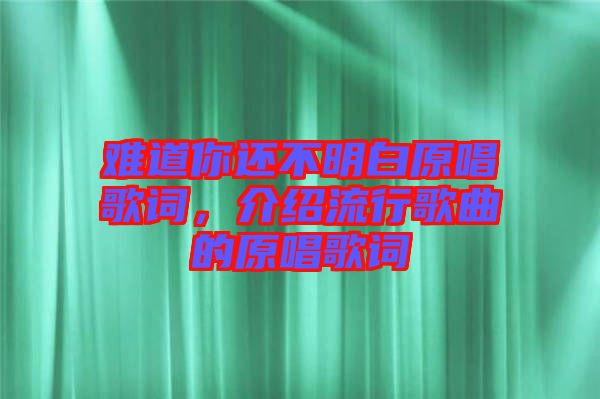 難道你還不明白原唱歌詞，介紹流行歌曲的原唱歌詞