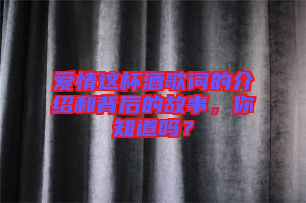 愛(ài)情這杯酒歌詞的介紹和背后的故事，你知道嗎？