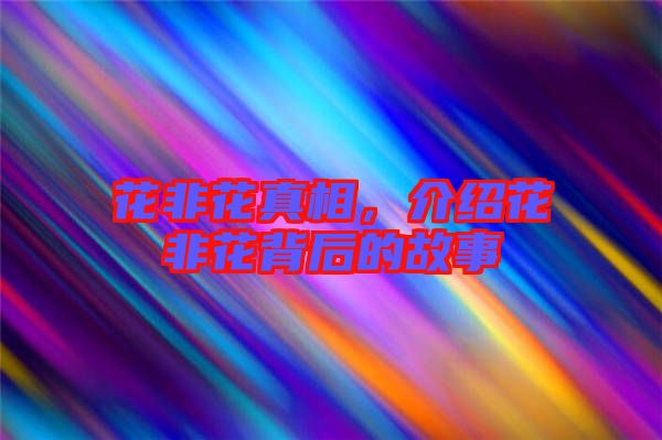 花非花真相，介紹花非花背后的故事