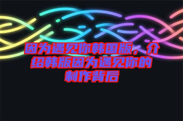 因為遇見你韓國版，介紹韓版因為遇見你的制作背后