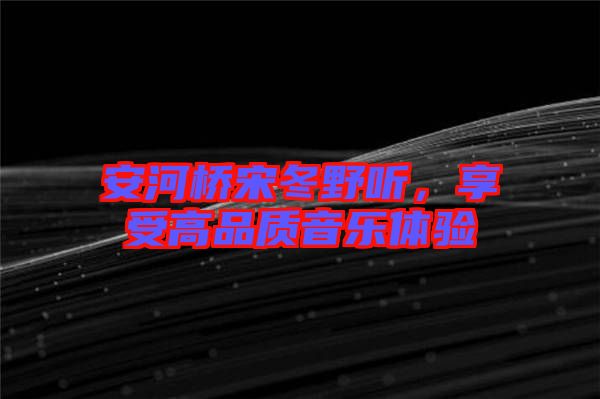 安河橋宋冬野聽，享受高品質音樂體驗