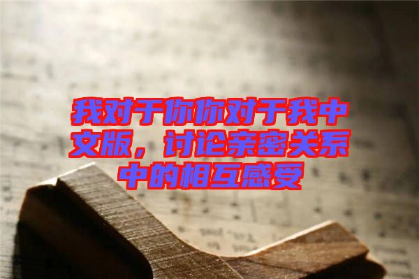 我對于你你對于我中文版，討論親密關系中的相互感受